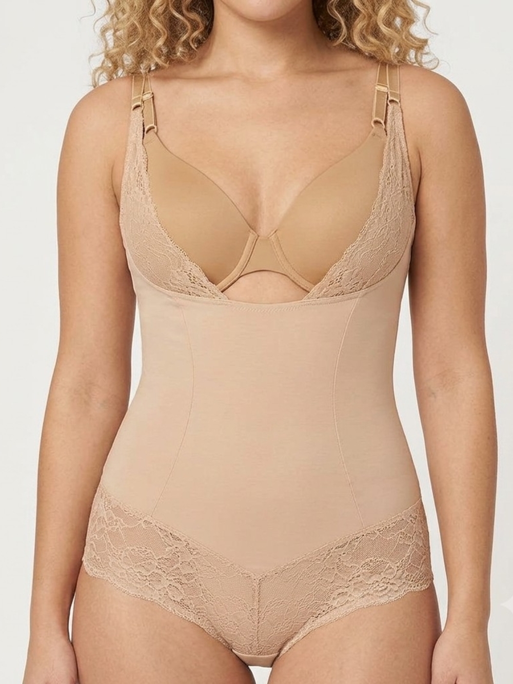 Maidenform Open Bust Sculpting Lace-Trim Bodysuit in Nude Size 2X